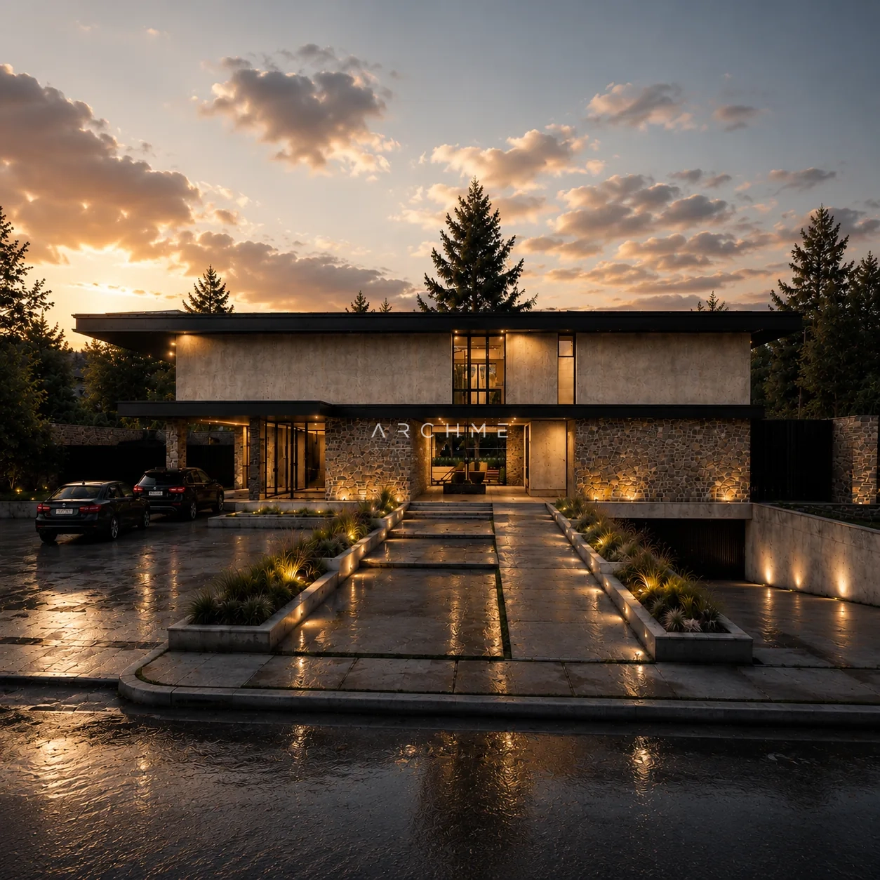 Atrium House в меката светлина на залеза