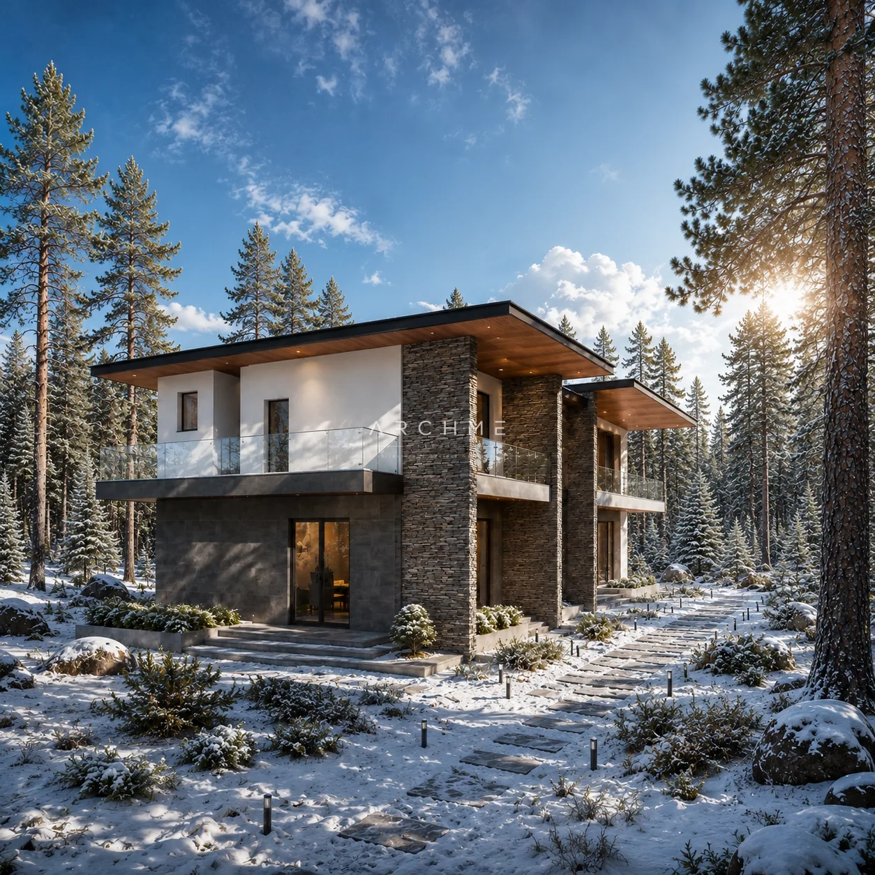 Rhodope Sunset House в зимния планински пейзаж