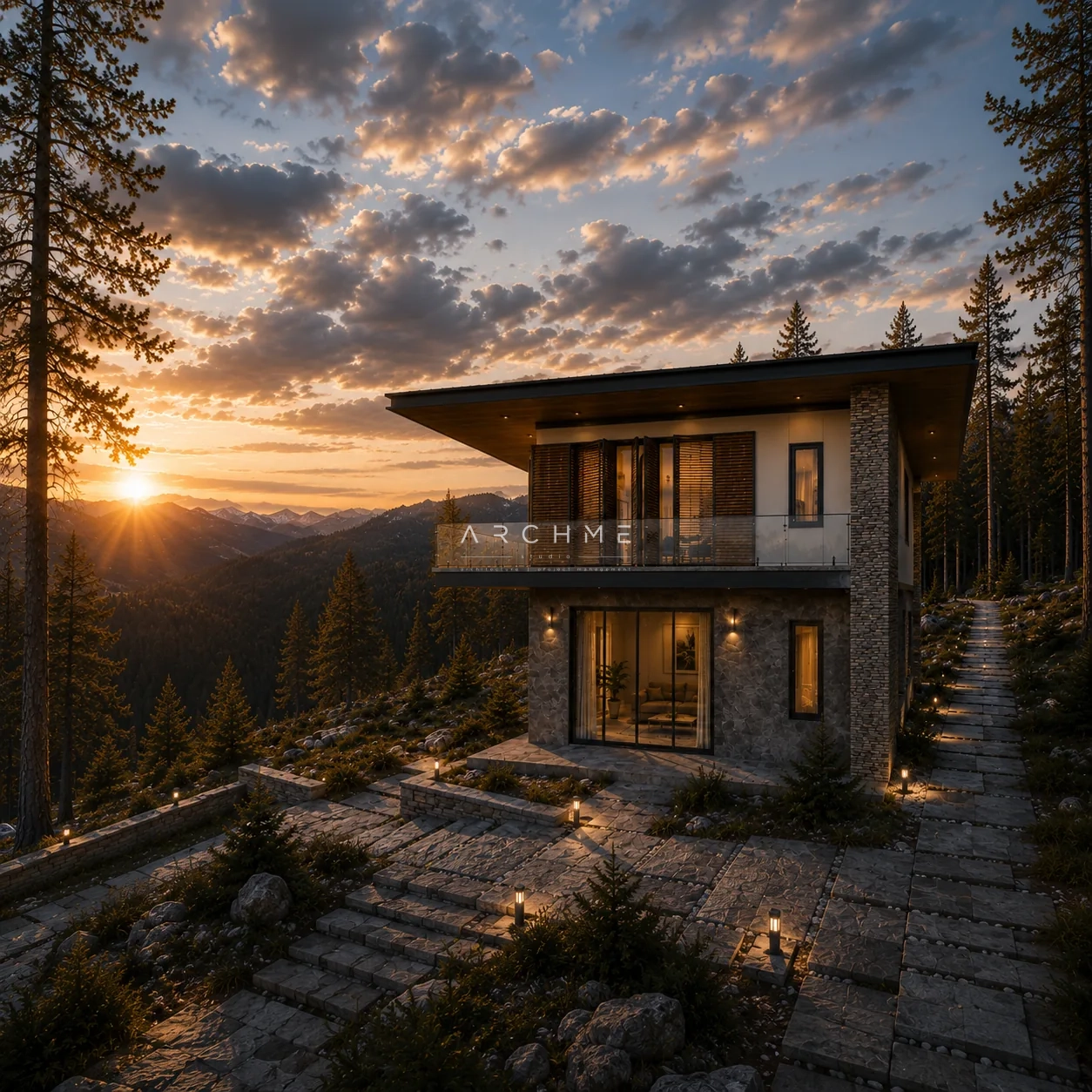 Rhodope Sunset House в топлата светлина на залеза