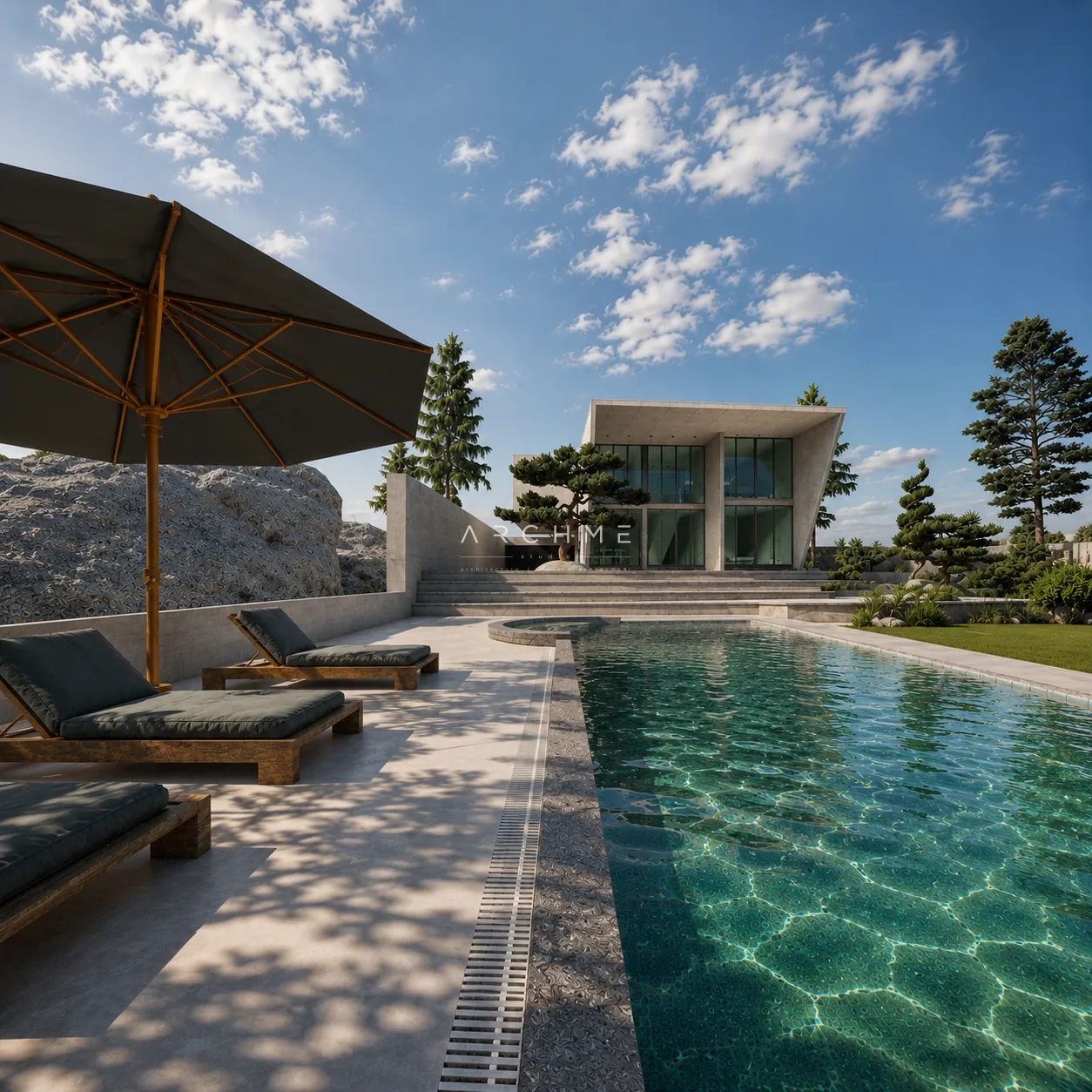 Басейнът и градината на Forest Retreat House