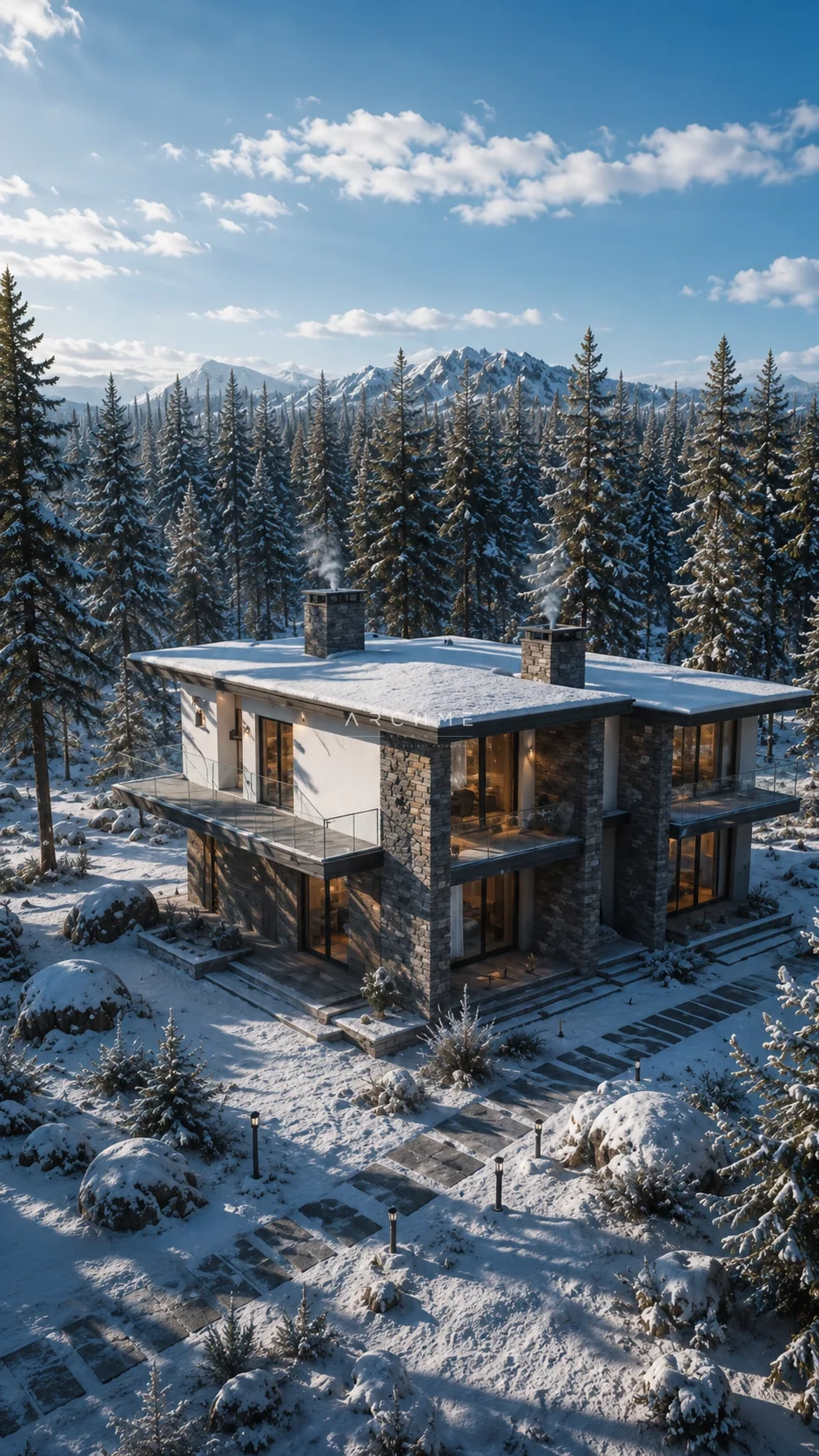 Rhodope Sunset House, вписана в заснежения планински релеф