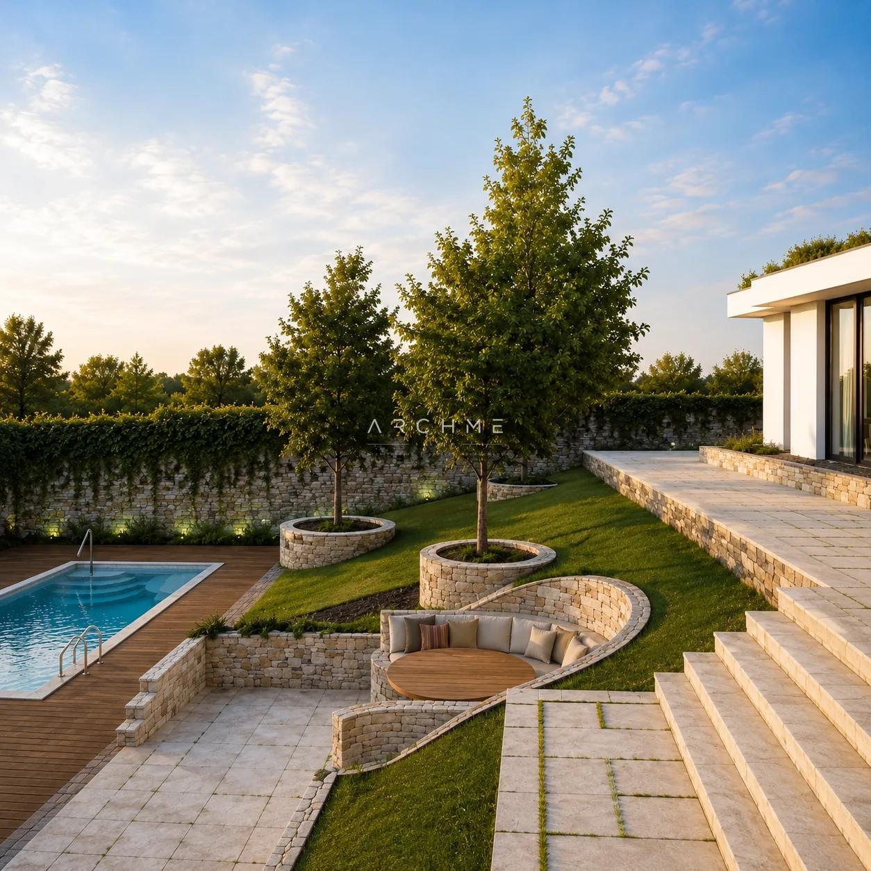 Вътрешният двор и басейнът на Terra House
