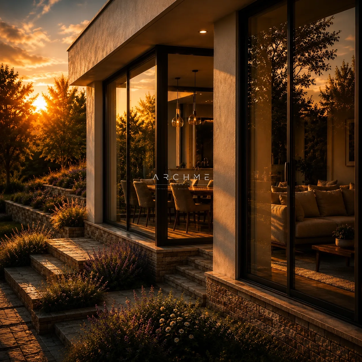 Камък, дърво, стъкло и минерална мазилка в Terra House